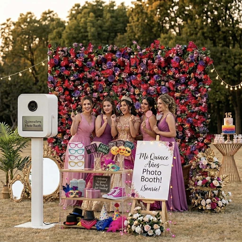 Flower wall backdrop at quinceañera DFW